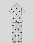 Grey With Black Multi Hearts Printed PJ Set