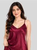Ruby Maroon Satin Frill Cami Short Set